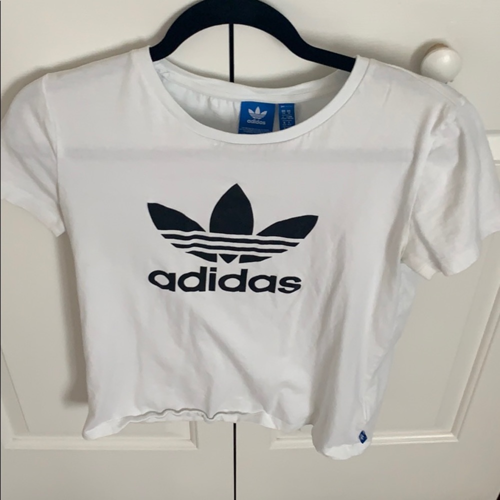White Adidas T shirt with Black logo on the front